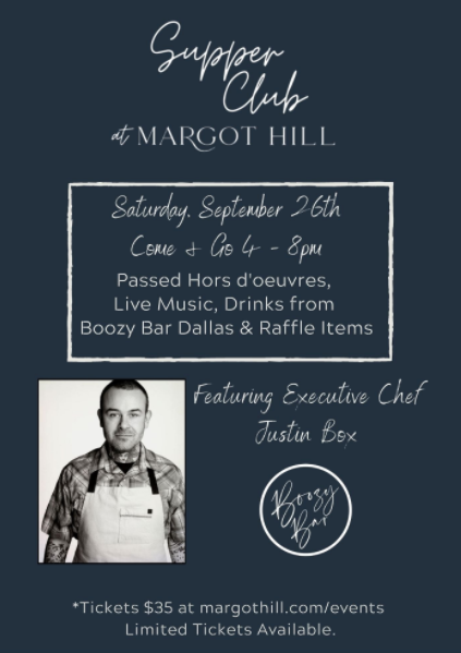 margot hill supper club poster with image of justin box