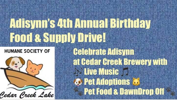 Adisynn’s 4the Annual Pet Food & Supply Drive 1 humane society pet food drive CedarCreekLake.Online