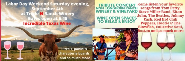 Labor Day Weekend Saturday Night Tribute Concert at Triple N Ranch Winery 2 Labor Day Saturday evening 1 CedarCreekLake.Online