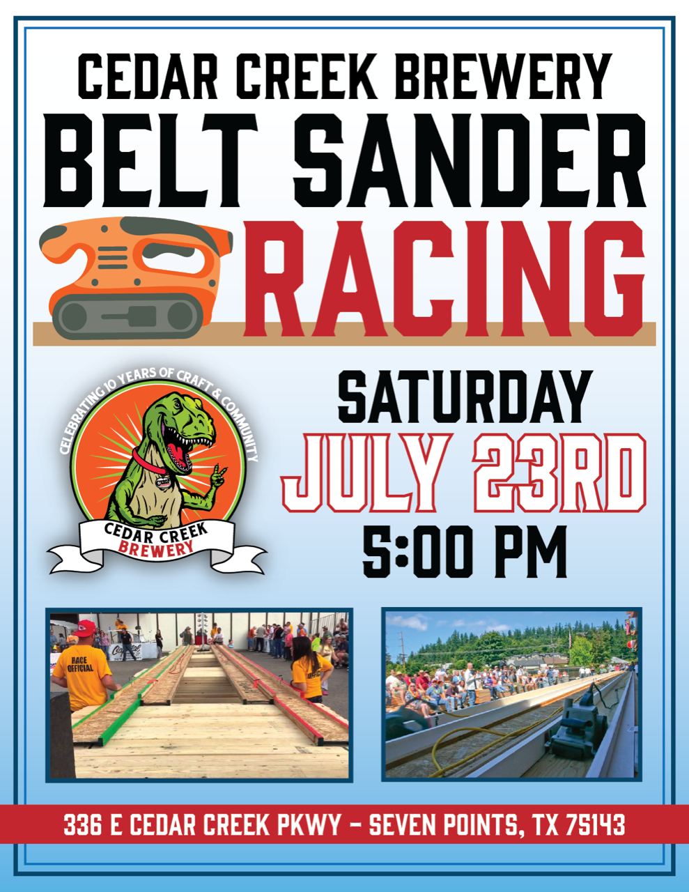 Belt Sander Racing at Cedar Creek Brewery 1 belt sander racing CedarCreekLake.Online