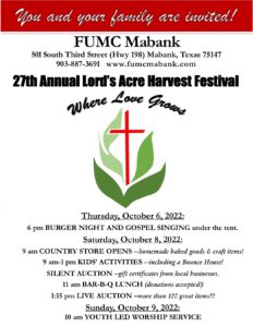 27th Annual Lord's Acre Harvest Festival