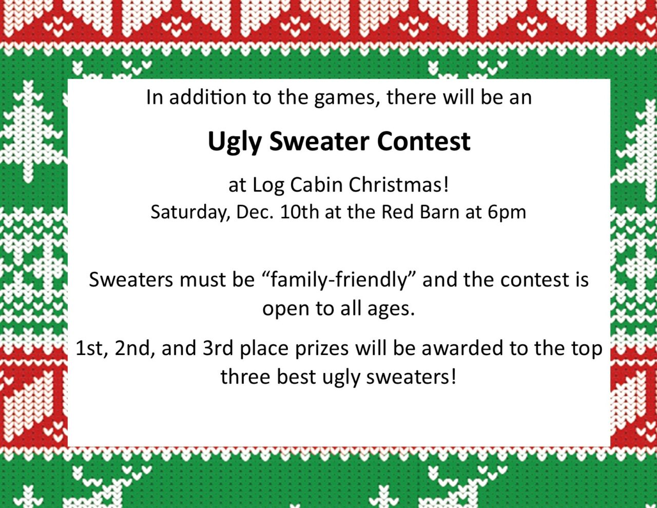 Ugly Sweater Contest At Log Cabin Christmas