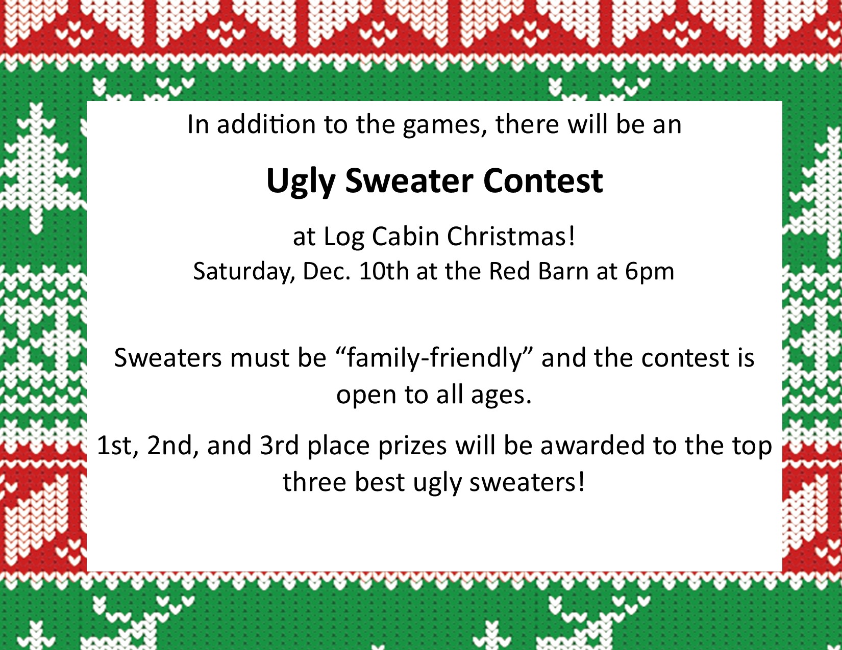 Ugly Sweater Contest At Log Cabin Christmas 1 Ugly sweater contest CedarCreekLake.Online