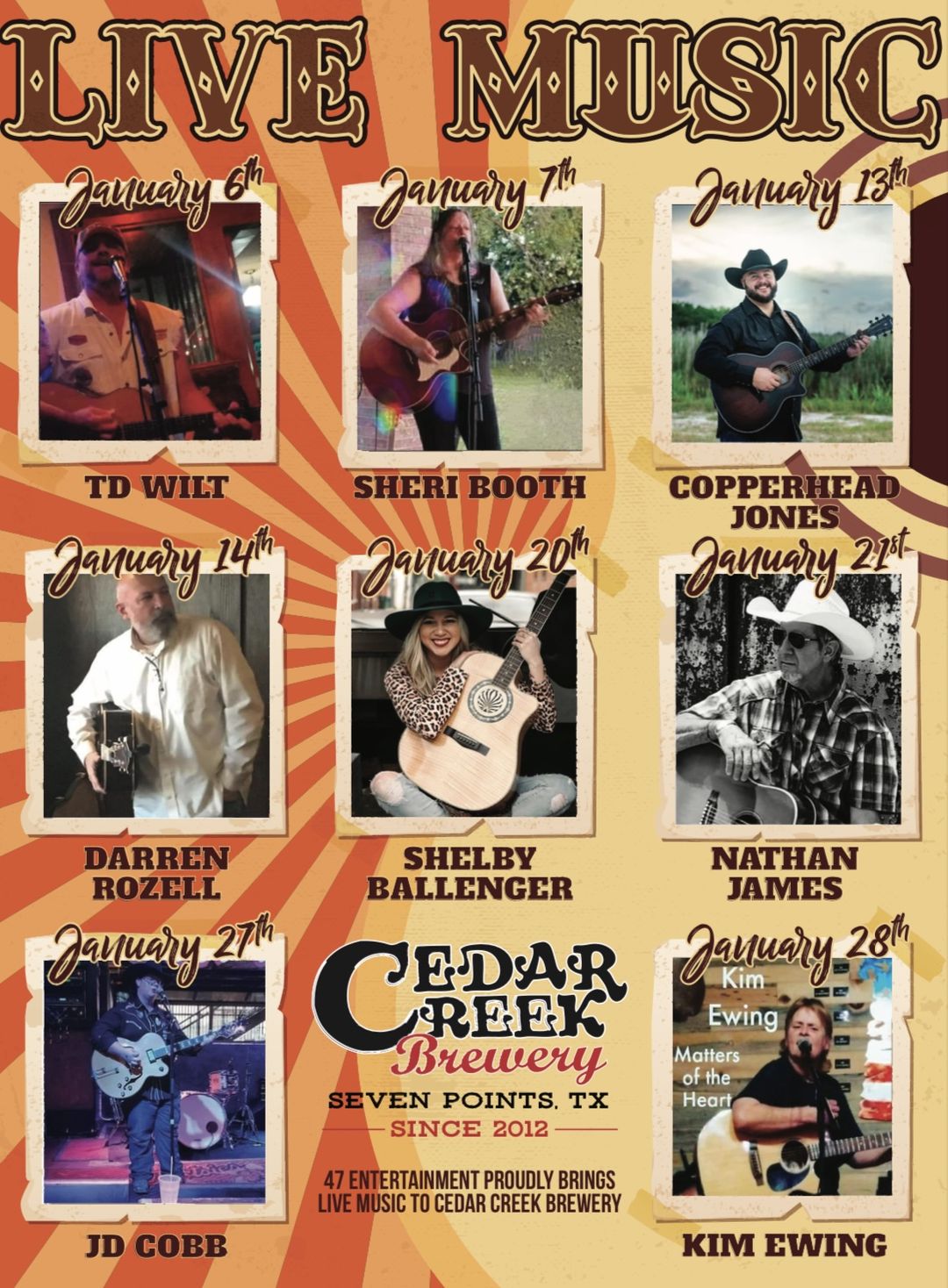 Cedar Creek Brewery Live Music January 2023 1 Cedar Creek Brewery January CedarCreekLake.Online