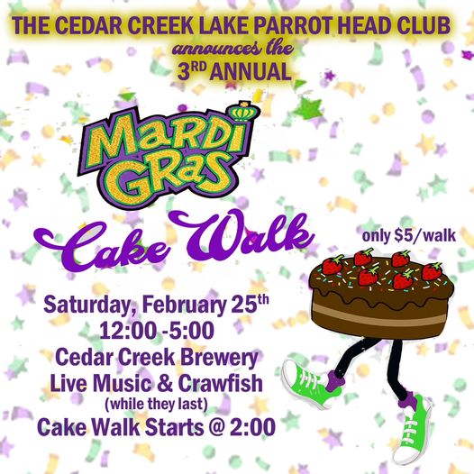 Marty Gras Cake Walk at Cedar Creek Brewery 2 marty graw cake walk CedarCreekLake.Online