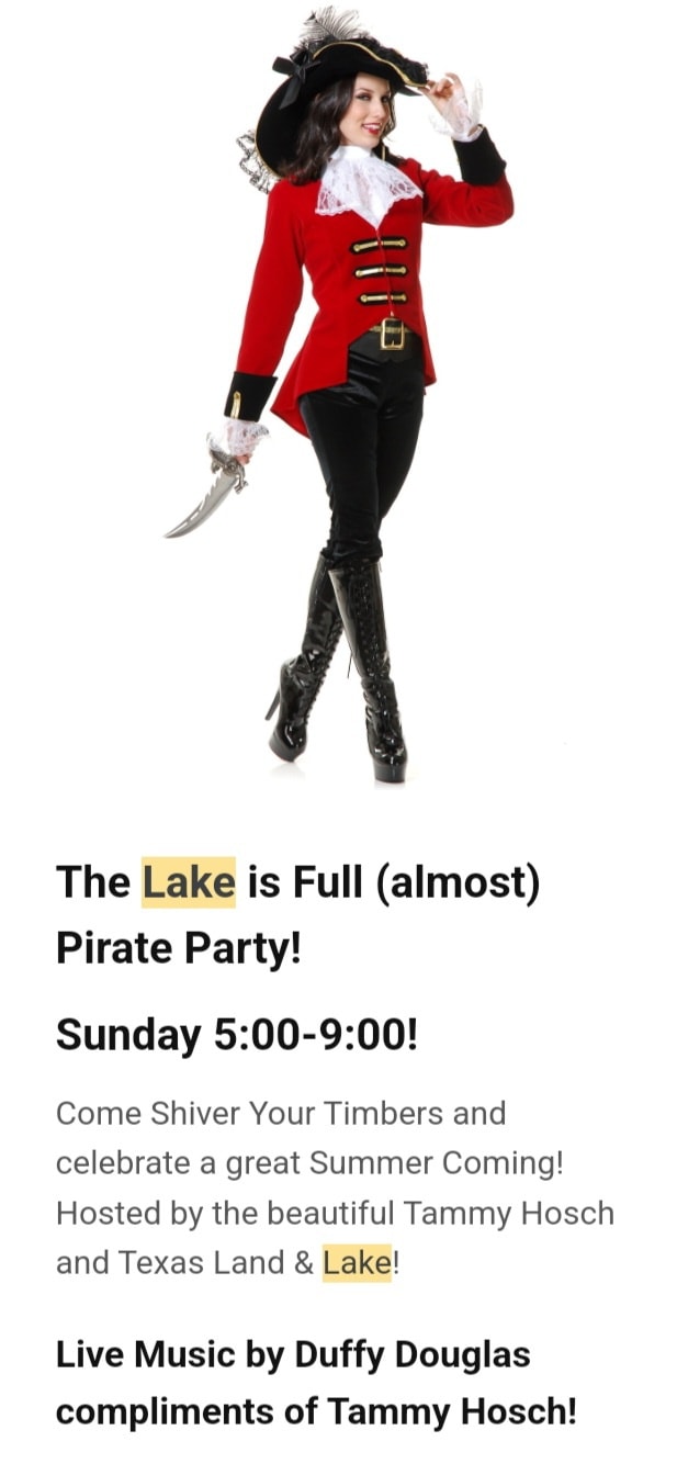 Lake Is Full Pirate Party at Vernon's Lakeside with Duffy Douglas 1 pirate party CedarCreekLake.Online
