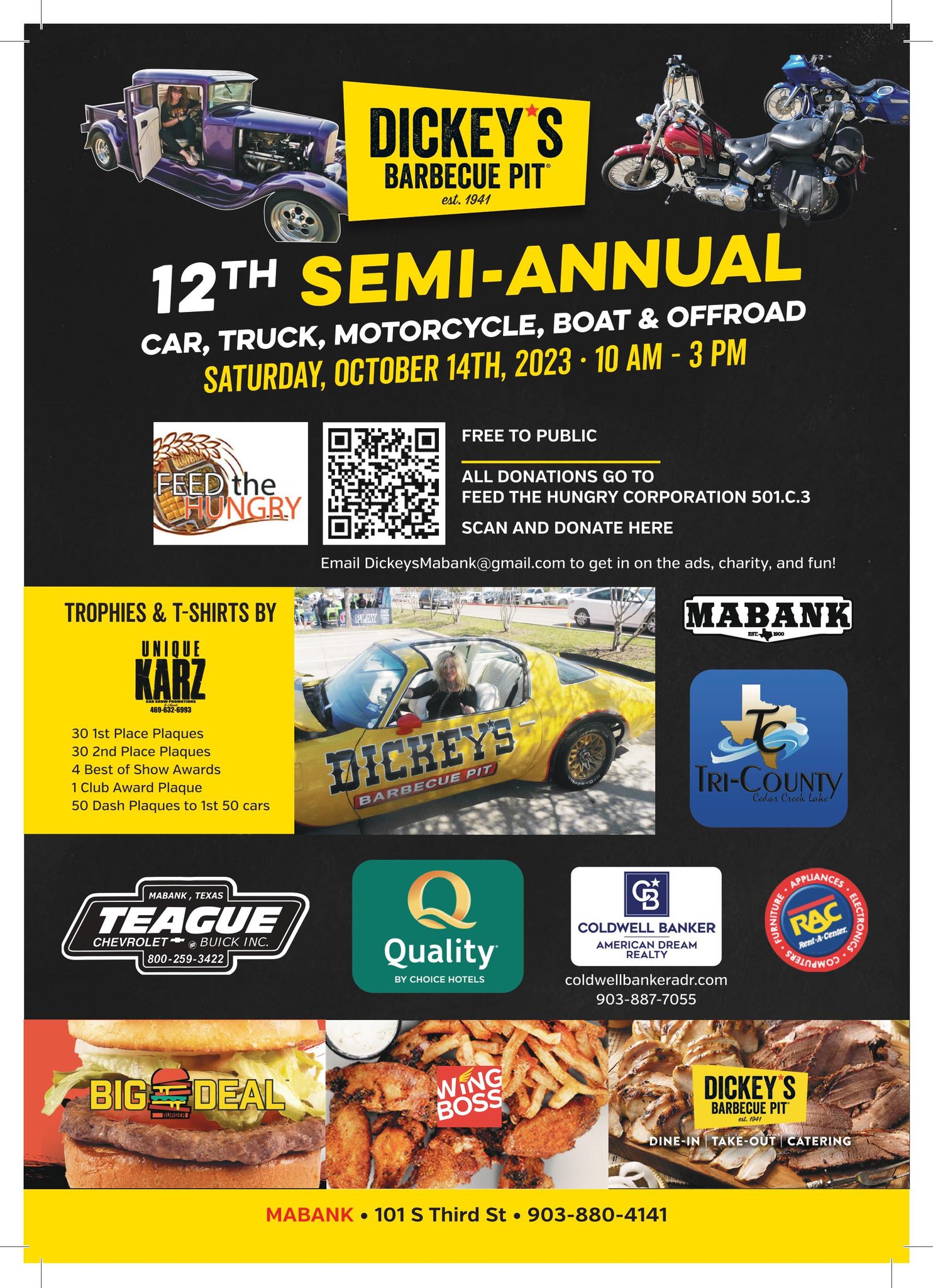 12th Semi-Annual Car Show in Mabank, Texas, presented by Dickey's Barbecue Pit! 1 dickeys car show CedarCreekLake.Online