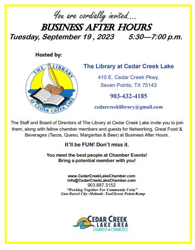 CCL Chamber After Hours at the Library at Cedar Creek Lake 2 BAH Library CCL cedarcreeklake.online