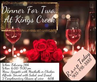 Valentines Dinner For Two at Kings Creek 19th Hole Bar and Grill 1 kings creek valentines cedarcreeklake.online